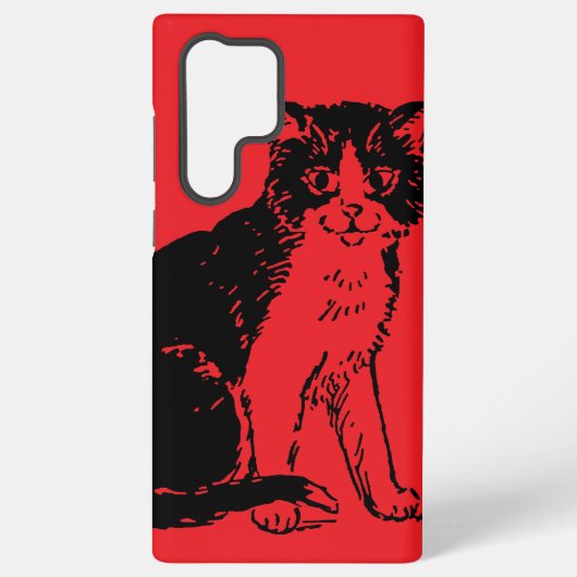 Kitty Cat op Rode Fijne Kunst Samsung Galaxy Hoesje (Achterkant)