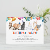 Kitty Cat Party | Leuke kleurrijke kinderen verjaa Kaart (Staand voorkant)