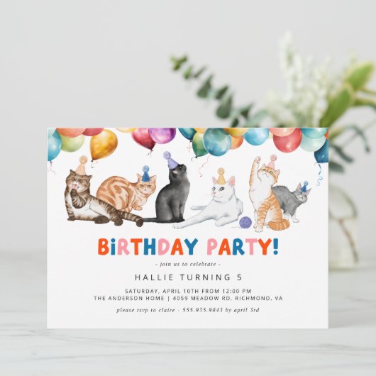 Kitty Cat Party | Leuke kleurrijke kinderen verjaa Kaart