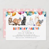 Kitty Cat Party | Leuke kleurrijke kinderen verjaa Kaart (Voorkant / Achterkant)