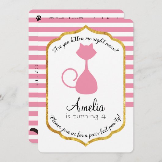 Kitty Cat Party Verjaardag Uitnodiging (Voorkant / Achterkant)