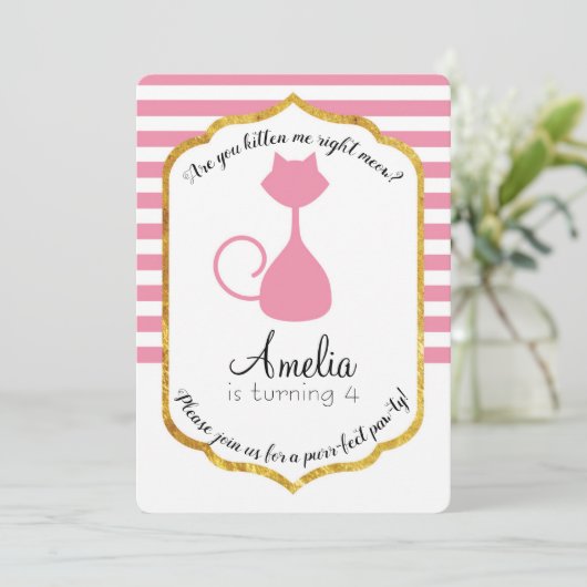 Kitty Cat Party Verjaardag Uitnodiging (Staand voorkant)