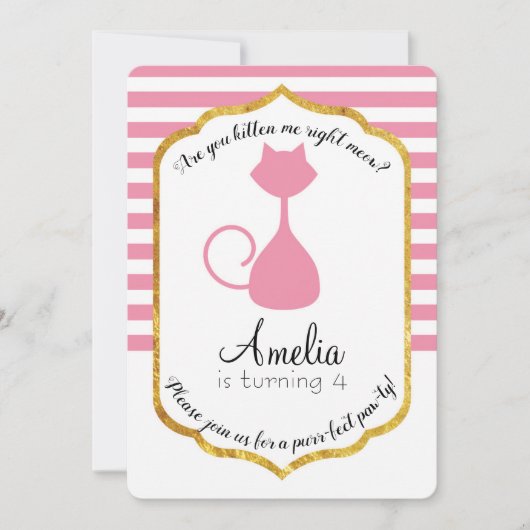Kitty Cat Party Verjaardag Uitnodiging (Voorkant)