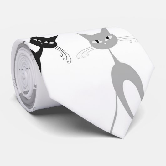 Kitty Cat Pattern Stropdas (Opgerold)