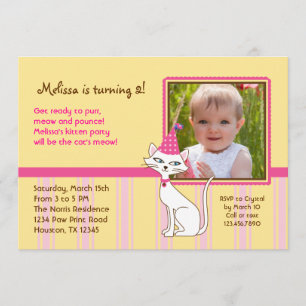 Kitty Cat Photo Birthday Party Invitation Kaart