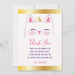 Kitty Cat Pink and Gold Birthday Party Bedankkaart
