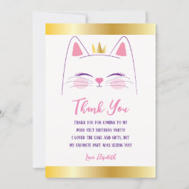 Kitty Cat Pink and Gold Birthday Party Bedankkaart