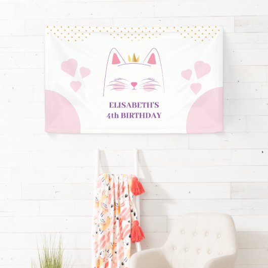Kitty Cat Pink and Gold Birthday Party Spandoek (Insitu)
