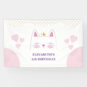 Kitty Cat Pink and Gold Birthday Party Spandoek (Horizontaal)