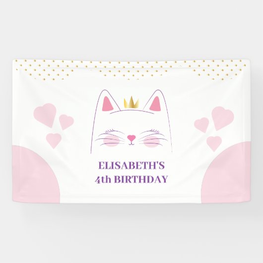 Kitty Cat Pink and Gold Birthday Party Spandoek (Horizontaal)