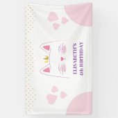 Kitty Cat Pink and Gold Birthday Party Spandoek (Verticaal)