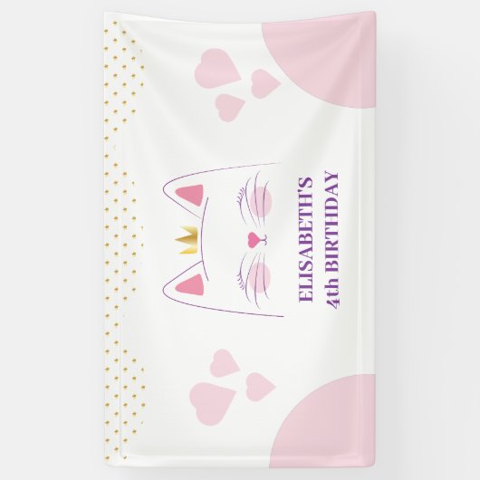 Kitty Cat Pink and Gold Birthday Party Spandoek (Verticaal)