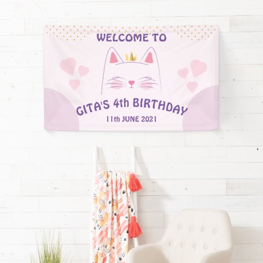 Kitty Cat Pink Birthday Banner (Insitu)