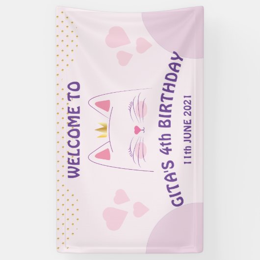 Kitty Cat Pink Birthday Banner (Verticaal)