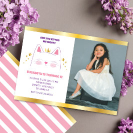 Kitty Cat Pink Gold Birthday Foto Kaart