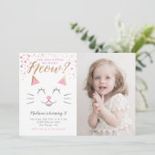 Kitty Cat Pink Gold Birthday Foto Kaart (Staand voorkant)