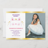 Kitty Cat Pink Gold Birthday Foto Kaart (Voorkant)