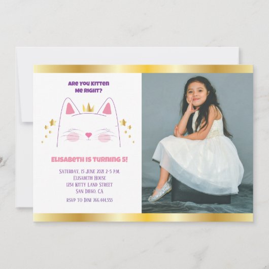Kitty Cat Pink Gold Birthday Foto Kaart (Voorkant)