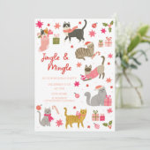 Kitty Cat Pink Kerstfeest Uitnodiging (Staand voorkant)