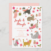Kitty Cat Pink Kerstfeest Uitnodiging (Voorkant / Achterkant)