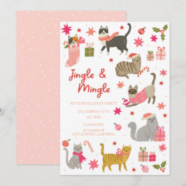Kitty Cat Pink Kerstfeest Uitnodiging