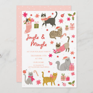Kitty Cat Pink Kerstfeest Uitnodiging
