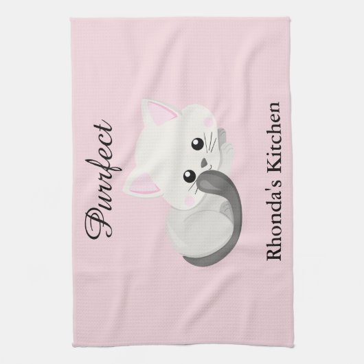 Kitty Cat Pink Theedoek (Verticaal)