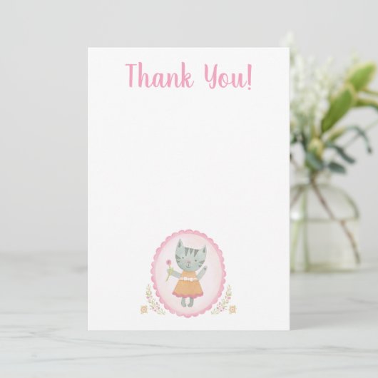 Kitty Cat Roze Schattige Dank u kaart (Staand voorkant)