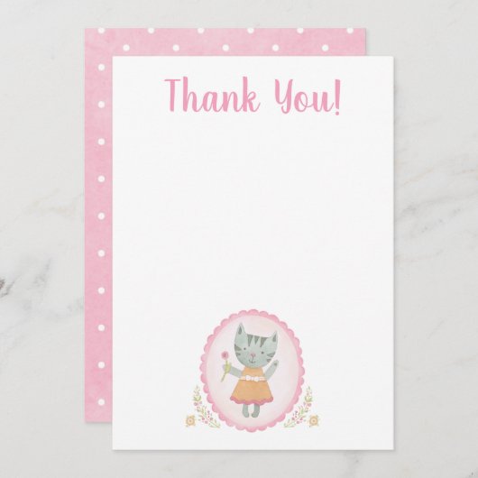 Kitty Cat Roze Schattige Dank u kaart (Voorkant / Achterkant)