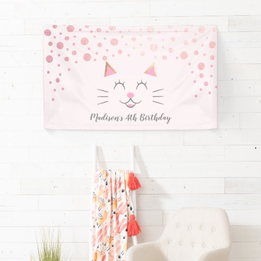 Kitty Cat roze verjaardag Spandoek (Insitu)