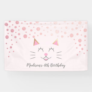 Kitty Cat roze verjaardag Spandoek