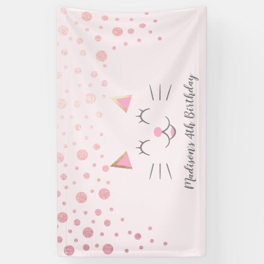 Kitty Cat roze verjaardag Spandoek (Verticaal)