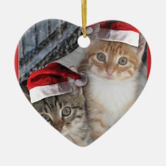 Kitty Cat Santa Claus Keramisch Ornament (Voorkant)