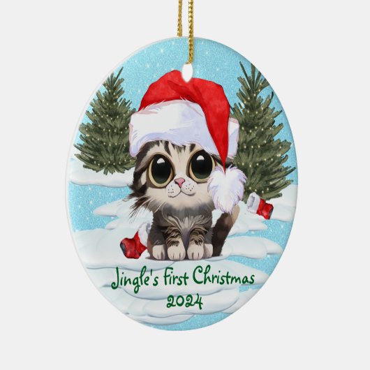 Kitty Cat Santa Hat, ! Schattige kat Keramisch Ornament (Rechts)