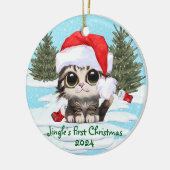 Kitty Cat Santa Hat, ! Schattige kat Keramisch Ornament (Links)