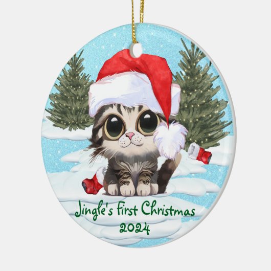 Kitty Cat Santa Hat, ! Schattige kat Keramisch Ornament (Links)