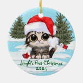 Kitty Cat Santa Hat, ! Schattige kat Keramisch Ornament (Achterkant)