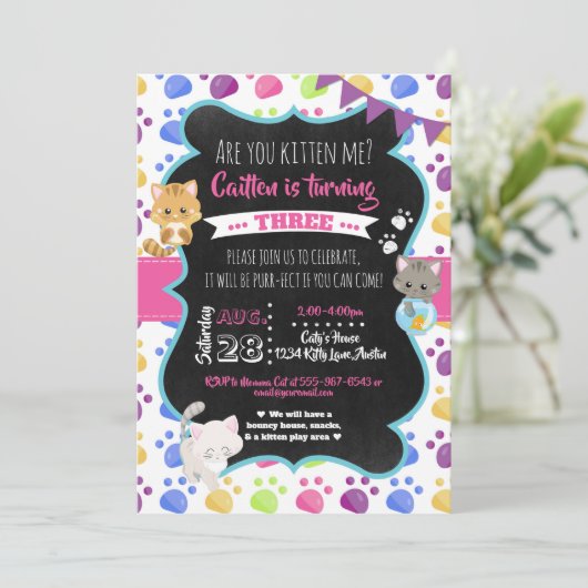Kitty Cat Schattige Kitten Meisje Verjaardag Kaart (Staand voorkant)