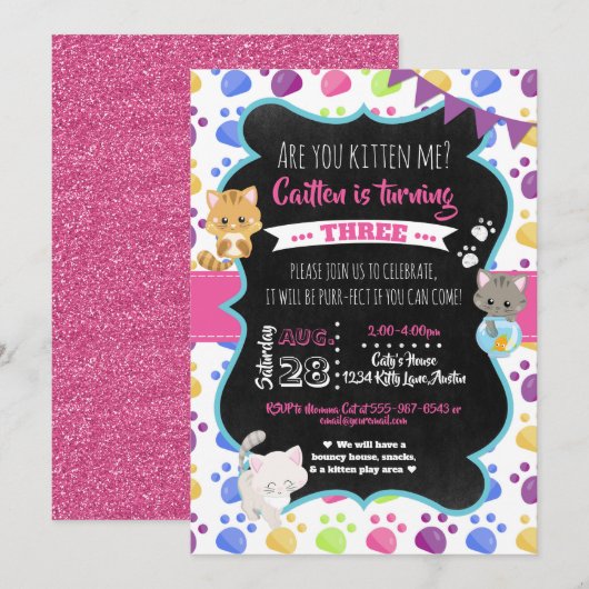 Kitty Cat Schattige Kitten Meisje Verjaardag Kaart (Voorkant / Achterkant)
