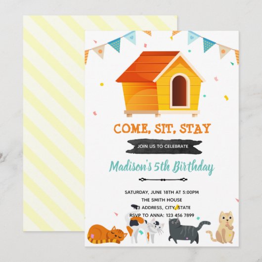 Kitty cat-uitnodiging bedankkaart (Voorkant / Achterkant)