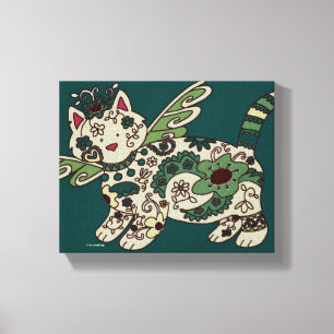 Kitty Cat Ukraine Folk Art Canvas Afdruk