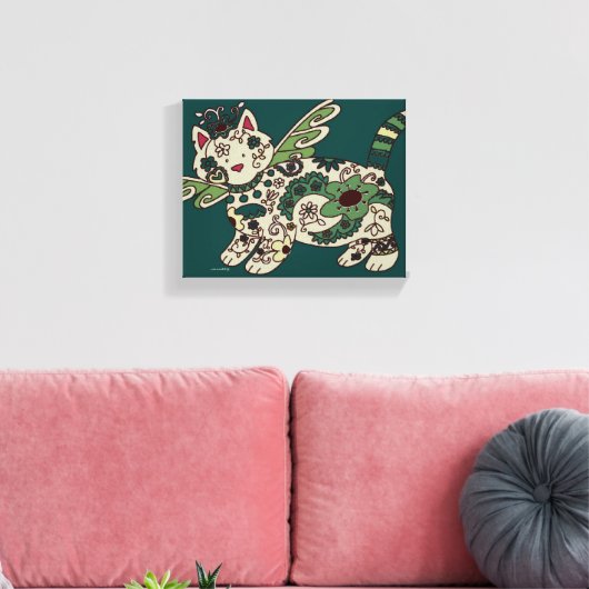 Kitty Cat Ukraine Folk Art Canvas Afdruk (Insitu (Woonkamer))