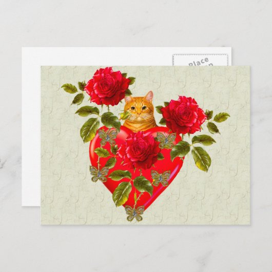 Kitty Cat Valentijn Feestdagenkaart (Voorkant / Achterkant)