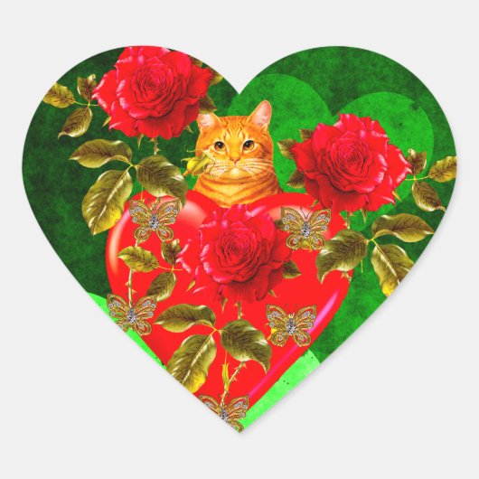 Kitty Cat Valentijn Hart Sticker (Voorkant)