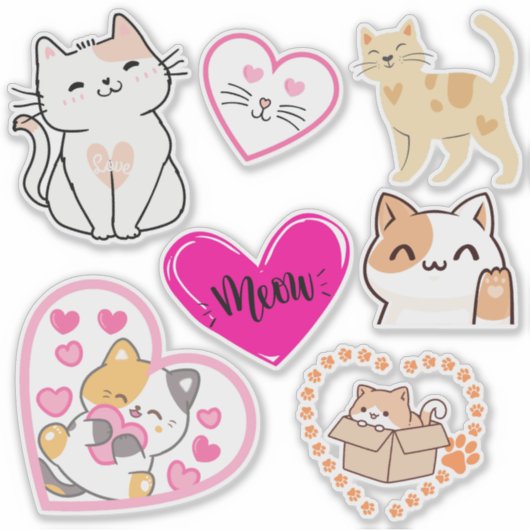 Kitty Cat Valentijn Sticker Set (Voorkant)