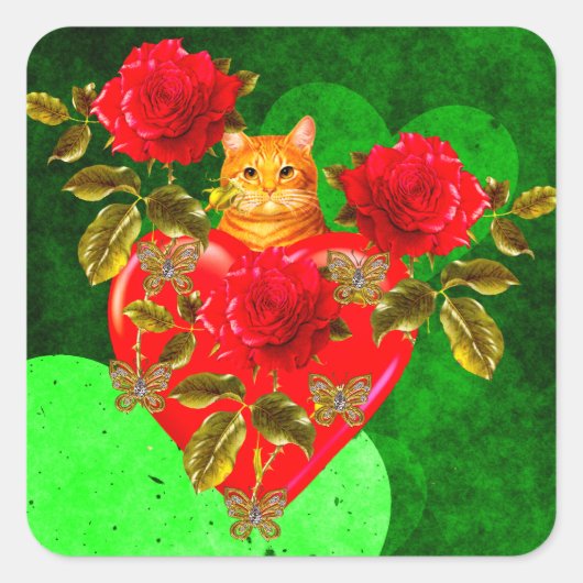Kitty Cat Valentijn Vierkante Sticker (Voorkant)