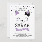Kitty Cat verjaardagsuitnodiging, Paarse & zwart Kaart (Voorkant)