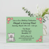 Kitty Cat verjaardagsuitnodiging voor meisjes Kaart (Staand voorkant)
