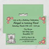 Kitty Cat verjaardagsuitnodiging voor meisjes Kaart (Voorkant / Achterkant)