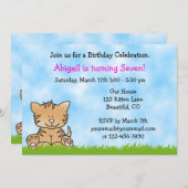 Kitty Cat verjaardagsuitnodiging voor meisjes Kaart (Voorkant / Achterkant)